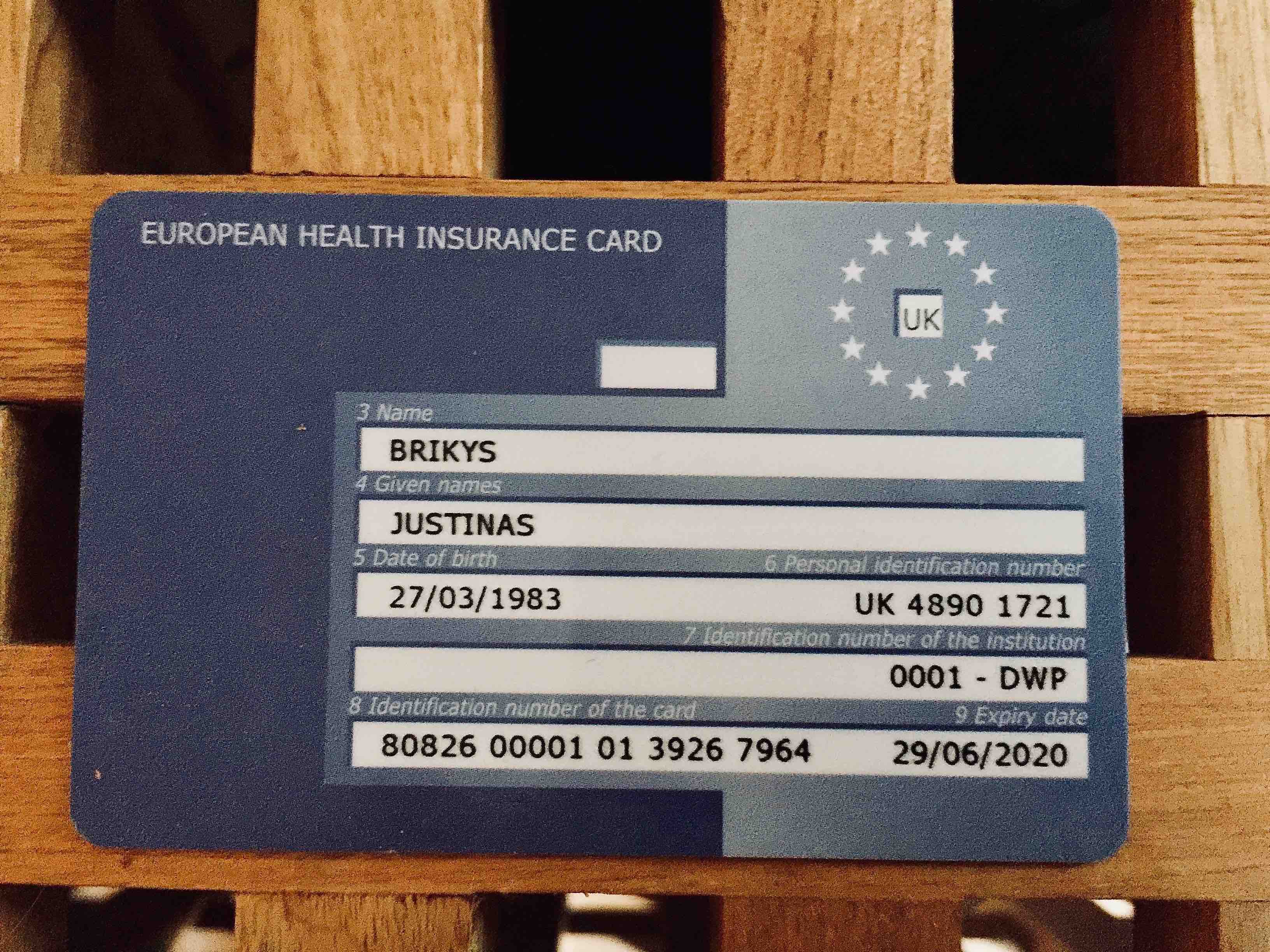 European Health Insurance Card on a table